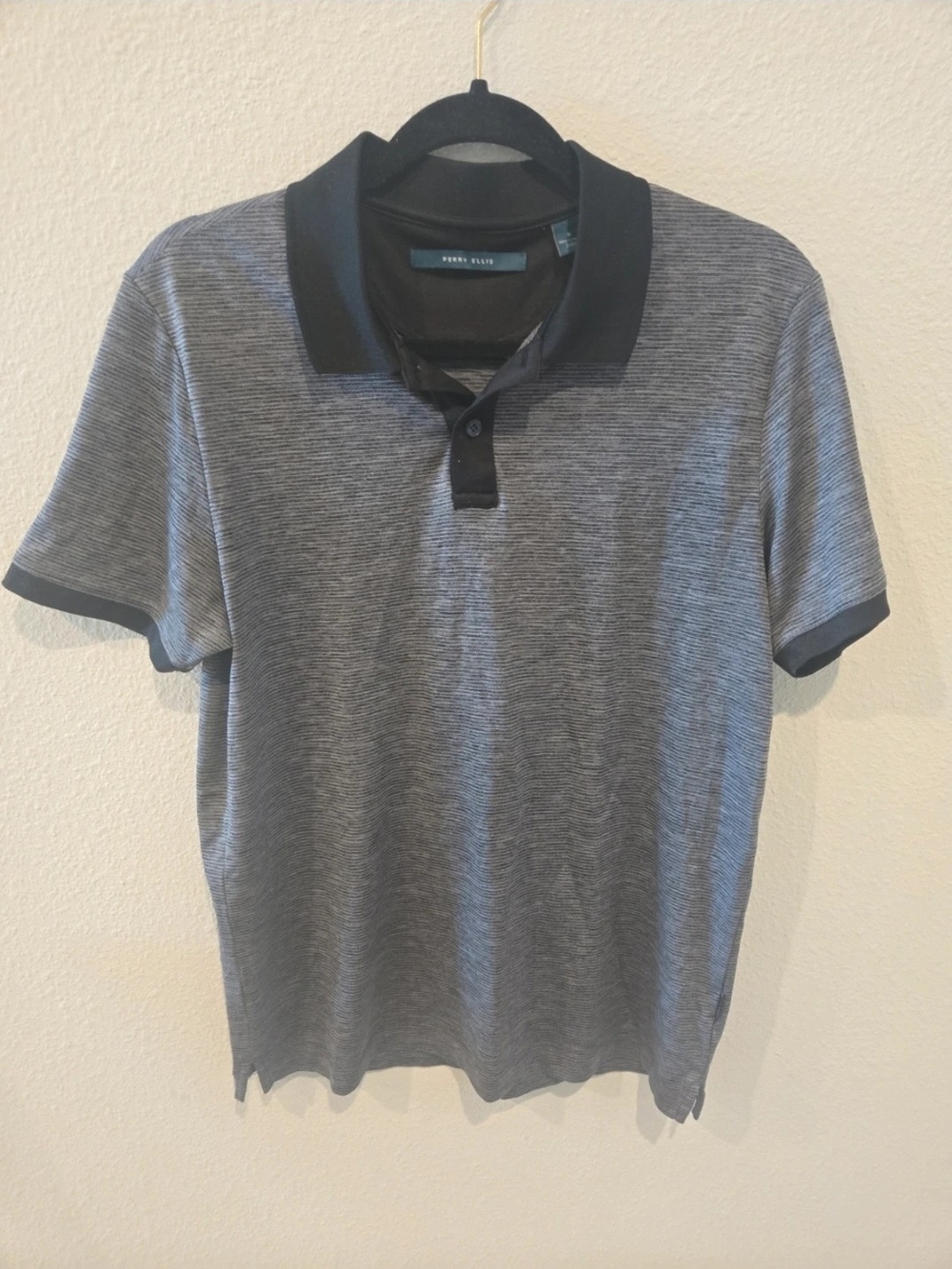 Perry Ellis Black and Gray Micro-Stripe Polo